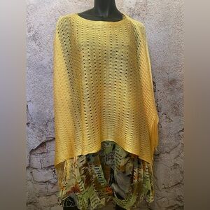 Lemon Yellow Sparkle Fringed Poncho